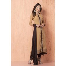 CTL-111 BEIGE AND BROWN TAFFTA AND GEORGETTE READY MADE SALWAR SUIT